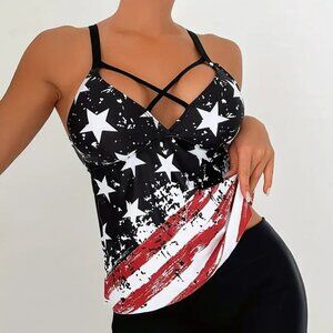 2pc-Tankini Sets V Neck High-Stretch Swimsuit